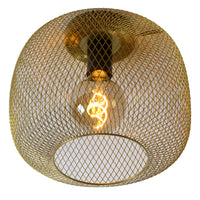 Lucide MESH taklampa 30cm metallcylinder, E27-sockel, matt svart med guldfinish, IP20 vintage stil
