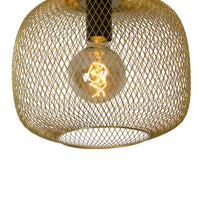 Lucide MESH taklampa 30cm metallcylinder, E27-sockel, matt svart med guldfinish, IP20 vintage stil