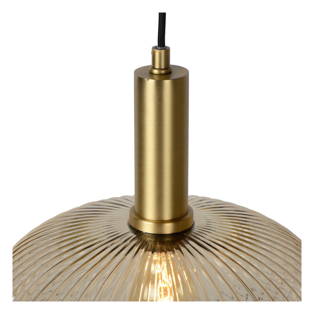 Lucide Maloto vintage hanging lamp, 1xE27, amber glass, metal bronze finish, Ø30cm, height adjustable, IP20