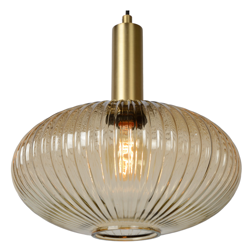 Lucide Maloto vintage hanging lamp, 1xE27, amber glass, metal bronze finish, Ø30cm, height adjustable, IP20