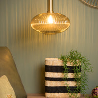 Lucide Maloto vintage hanging lamp, 1xE27, amber glass, metal bronze finish, Ø30cm, height adjustable, IP20