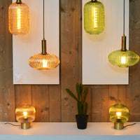 Lucide Maloto vintage hanging lamp, 1xE27, amber glass, metal bronze finish, Ø30cm, height adjustable, IP20