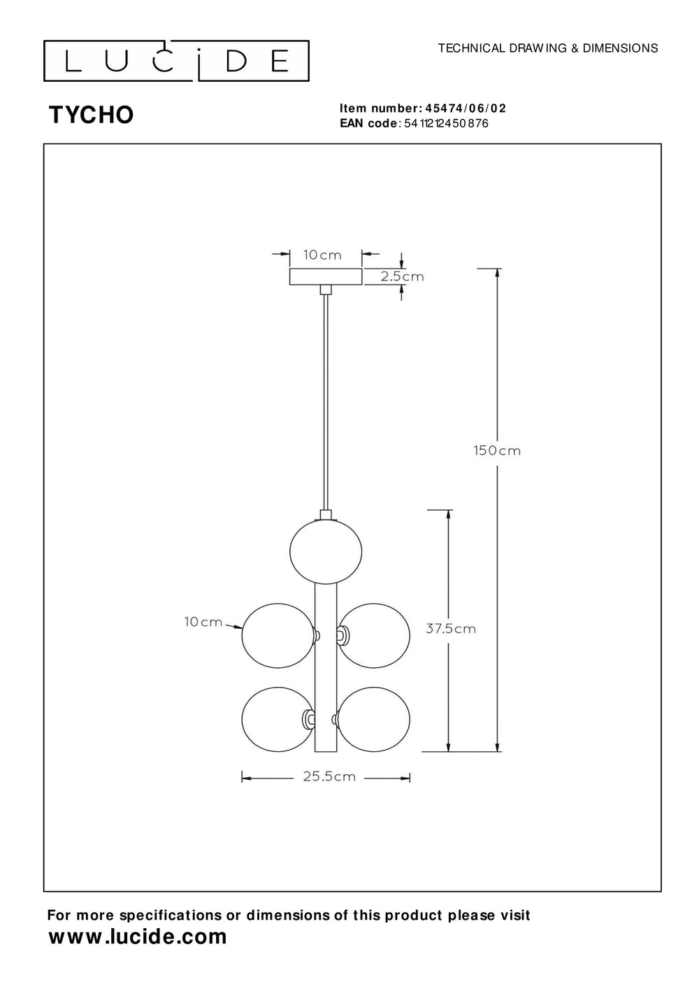Lucide TYCHO vintage hanging lamp, 6xG9 sockets, sand brass with smoking glass, Ø25.5cm, height adjustable, IP20