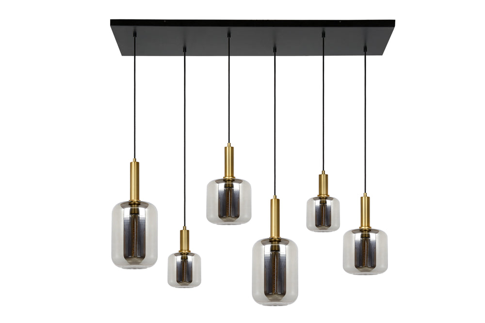 Lucide JOANET hanging lamp, 6xE27 sockets, bronze with fumé glass, modern rectangular design, IP20, 1320mm