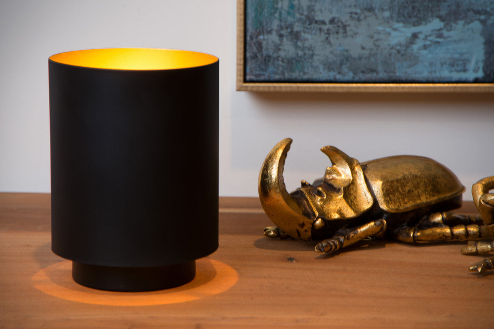 Lucide SUZY vintage table lamp, cylinder metal, Sandy Black Gold finish, E14 socket, 220-240V, IP20