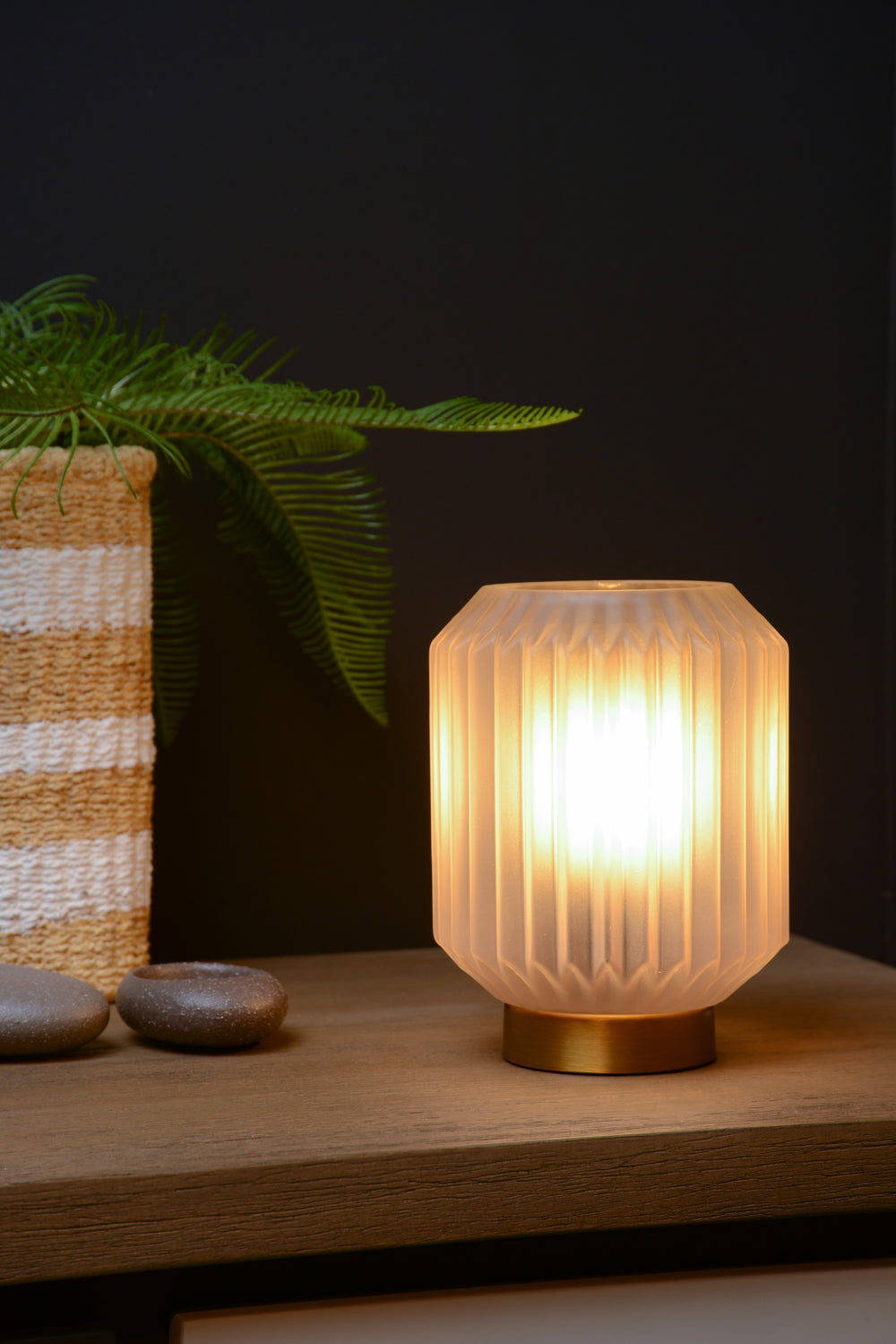 Lucide SUENO bordslampa Ø13cm E14-sockel Vitt glas med bas i guldstål modern design inomhus IP20