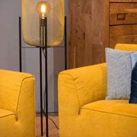 Lucide Mesh floor lamp, vintage metal cylinder, E27 socket, 40W max, IP20, matt black & gold finish