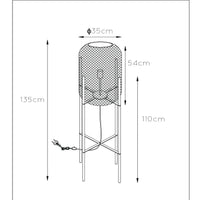 Lucide Mesh floor lamp, vintage metal cylinder, E27 socket, 40W max, IP20, matt black & gold finish