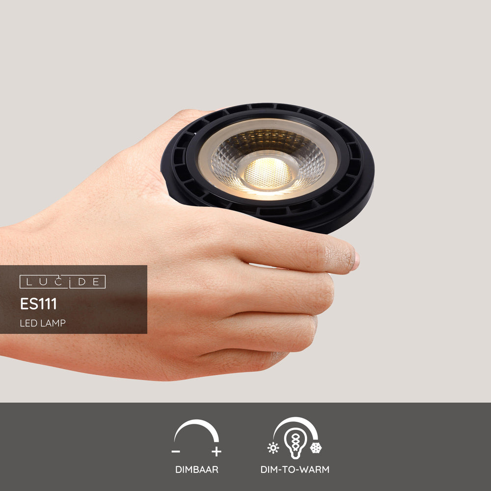 Lucide LED GU10 12W 230V dim to warm lamp 2200K-3000K 820 lumens CRI 95 Black Silver reflector IP20