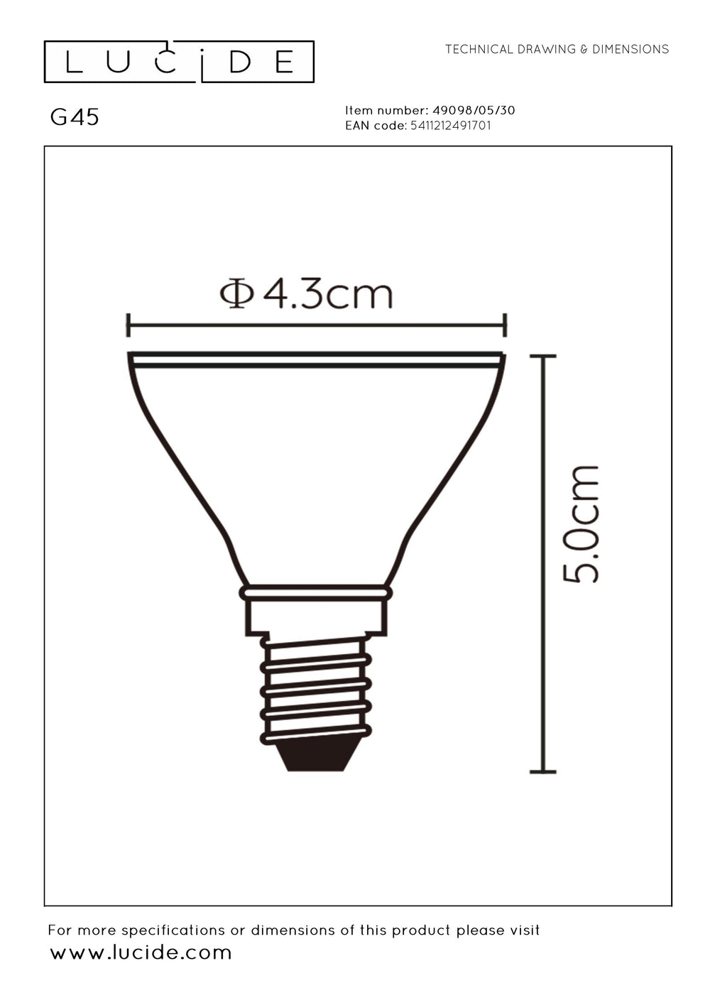 Lucide G45 LED-lampa E14 5W 2700K 450 lumen 3 StepDim Svart Matt IP20