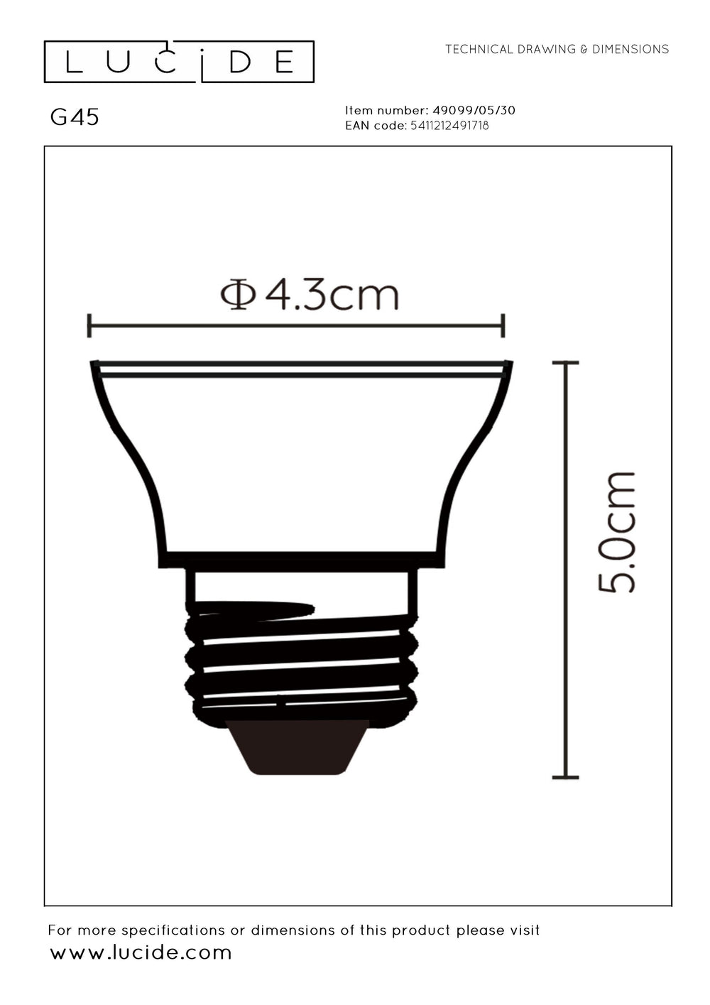 Lucide G45 LED bulb E27 5W 2700K 450 lumens 3 StepDim Black Matte IP20