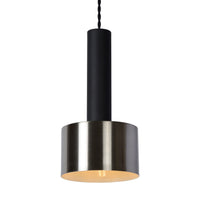 Lucide TEUN retro hänglampa Ø13cm, justerbar höjd, E27-sockel, metall satinnickel och matt svart, IP20