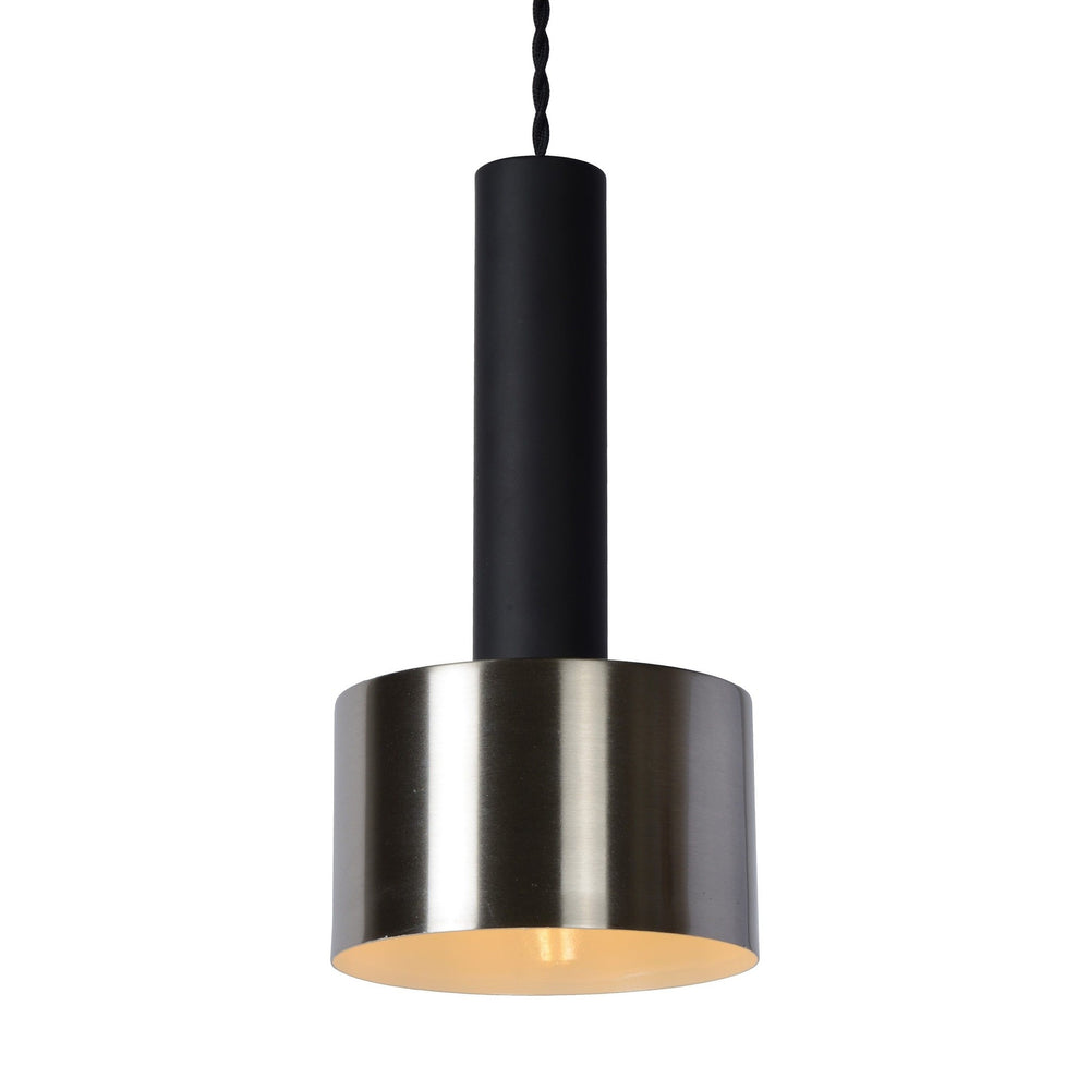 Lucide TEUN retro hänglampa Ø13cm, justerbar höjd, E27-sockel, metall satinnickel och matt svart, IP20