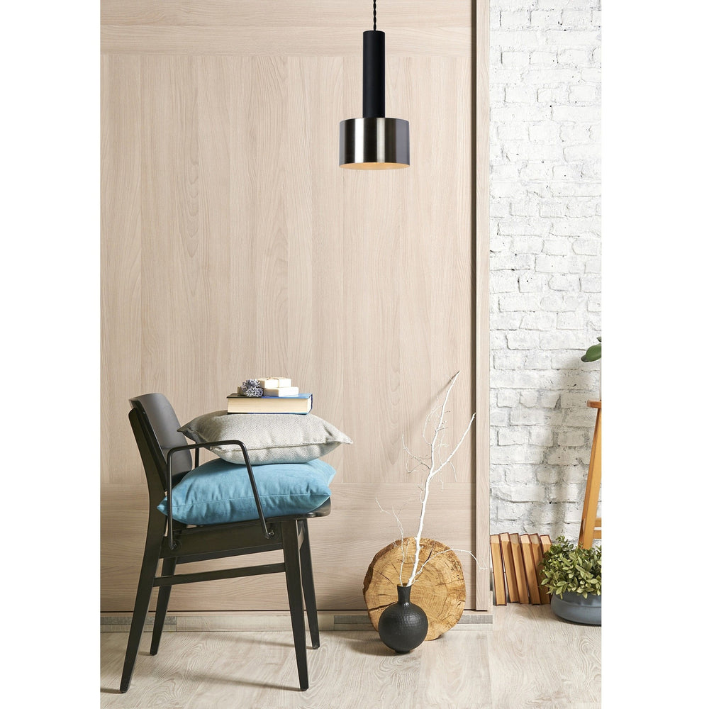Lucide TEUN retro hänglampa Ø13cm, justerbar höjd, E27-sockel, metall satinnickel och matt svart, IP20