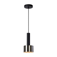 Lucide TEUN retro hänglampa Ø13cm, justerbar höjd, E27-sockel, metall satinnickel och matt svart, IP20