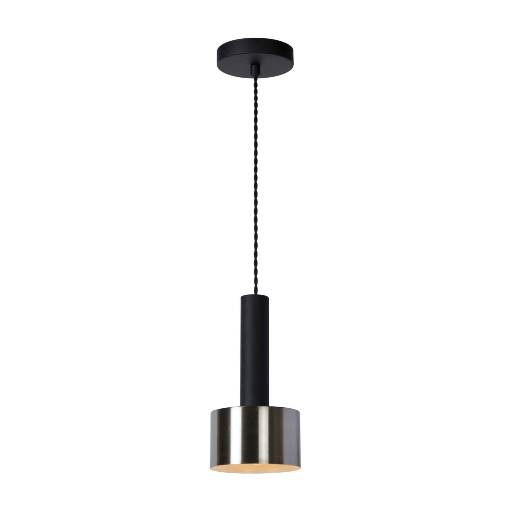 Lucide TEUN retro hänglampa Ø13cm, justerbar höjd, E27-sockel, metall satinnickel och matt svart, IP20