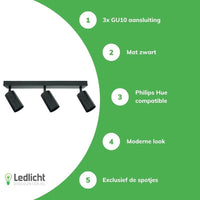 Spectrum LED ceiling spotlight Bardo 3x GU10 matte black with E27 fitting