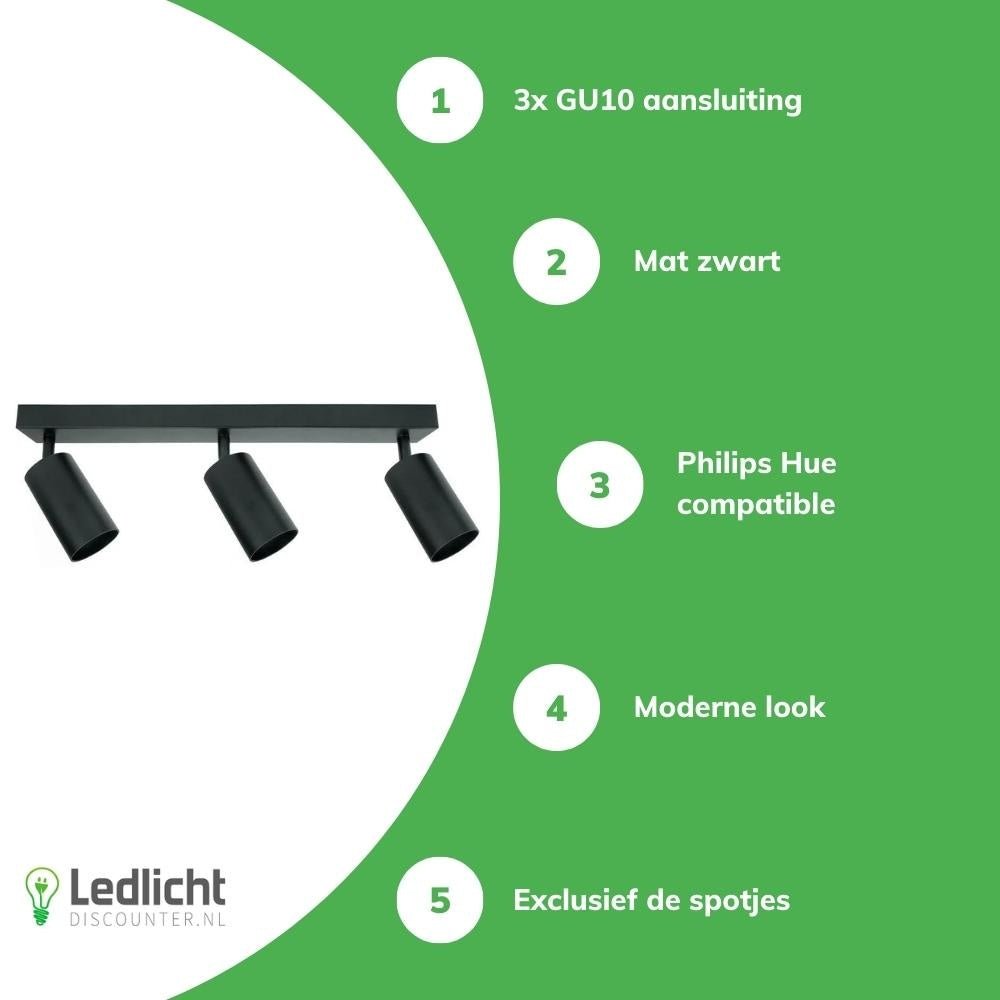 Spectrum LED ceiling spotlight Bardo 3x GU10 matte black with E27 fitting