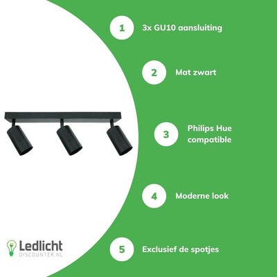 Spectrum LED ceiling spotlight Bardo 3x GU10 Black IP20 aluminum housing 230V indoor lighting