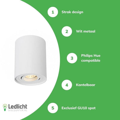 Spectrum tube round white LED ceiling spotlight with adjustable GU10 fitting