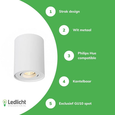 Spectrum LED takspotlight CHLOE GU10, utanpåliggande, Vit aluminium, IP20, lutningsbar, 250V