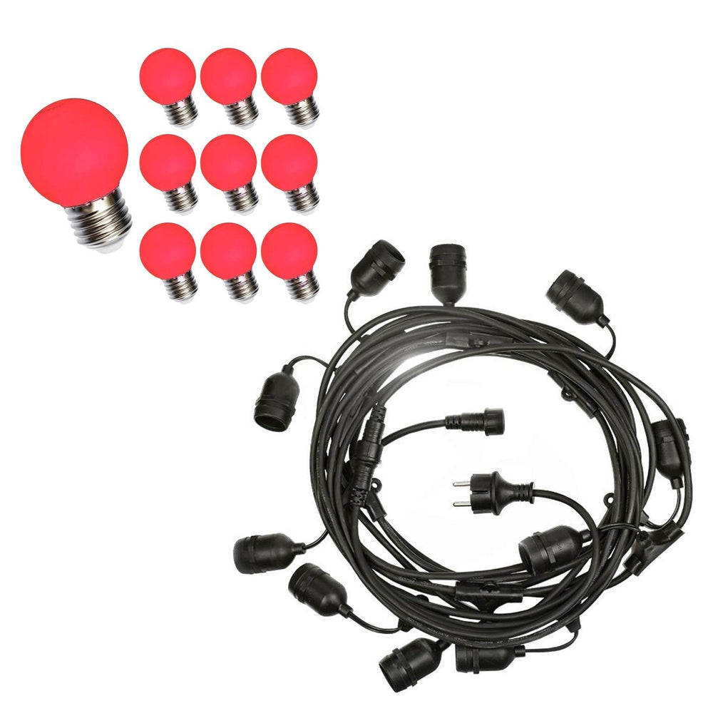 10m LED ljusslinga med 10x G45 1W röda lampor, enkel plug-in installation för festlig och dekorativ belysning