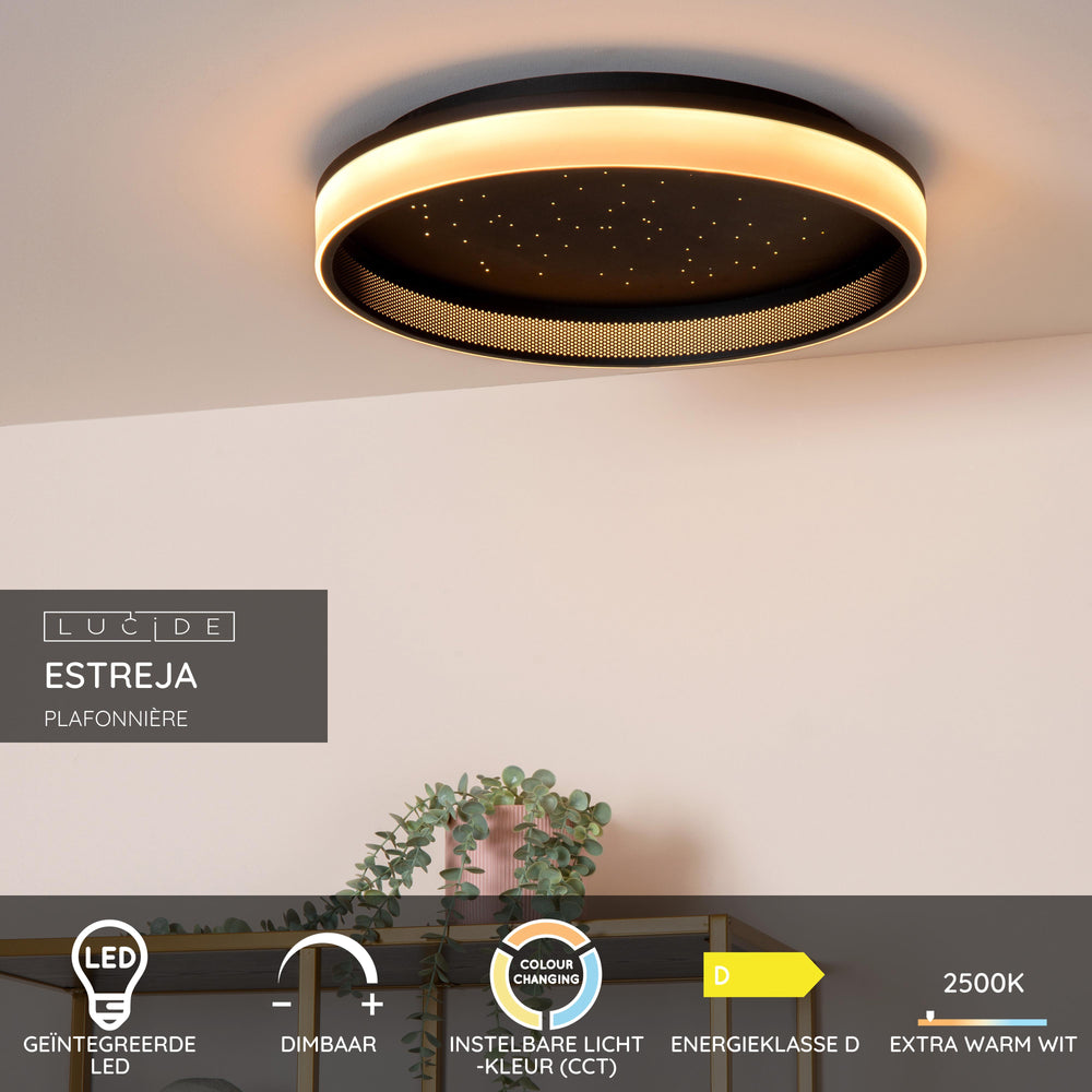 Lucide ESTREJA LED taklampa 40cm dimbar CCT 2500K-3000K 40W 5500 lumen Svart IP20 modern rund