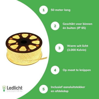 Tsong LED Lichtslang V1 50m 3000K varmvit ljus 1521 lumen, IP20 klassificerad