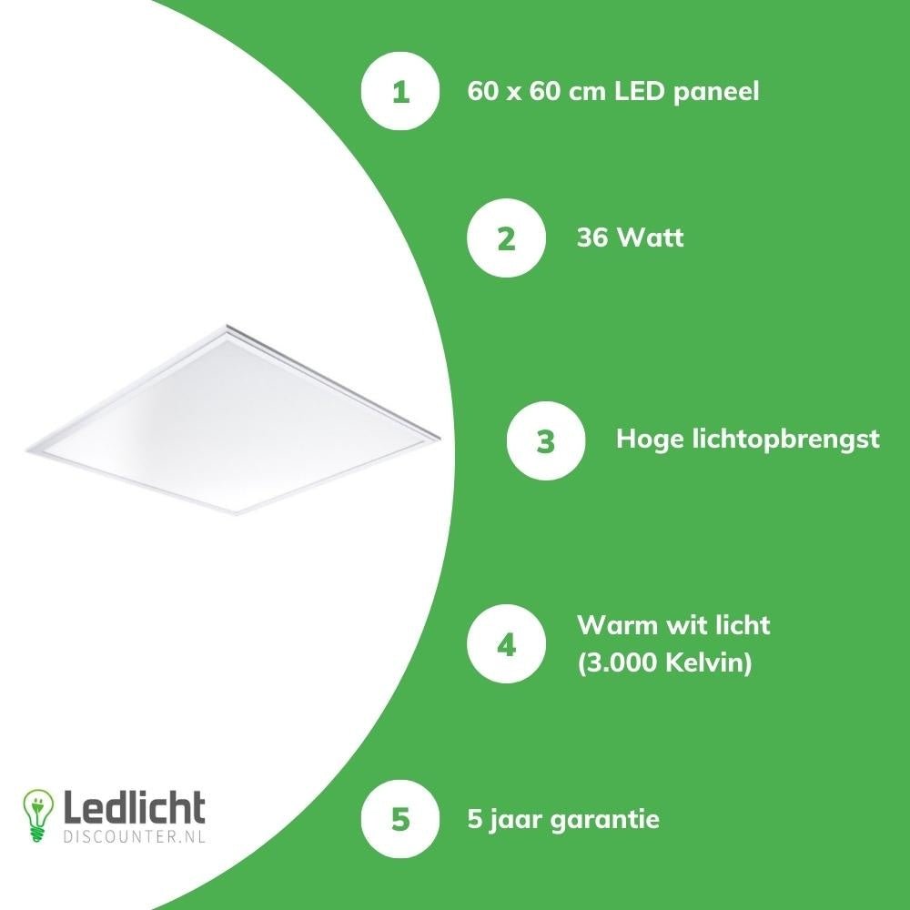 led-panel 60x60cm pro slim line 36w 3000k 4320 lumen varmvit ugr22 opal