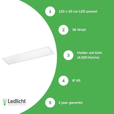 Tsong LED panel 120x30cm ip65 moisture resistant pro slim line 36w 4320 lumen 4000k cool white