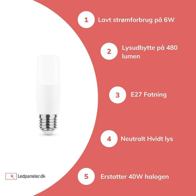 Aigostar LED stavlampa E27 T35 6W ersätter 40W 4000K neutralvit, flimmerfri, Ra80, IP20, CE RoHS