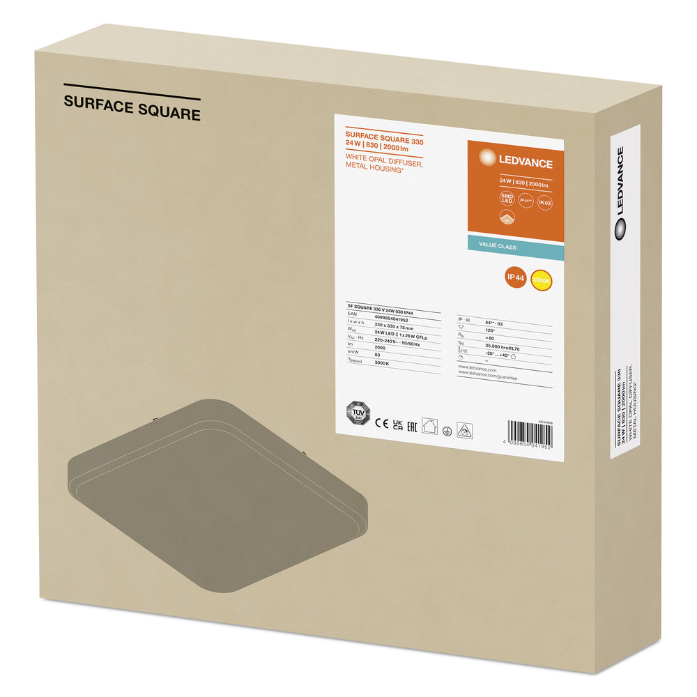 Ledvance SURFACE SQUARE 330 LED tak- och vägglampa 24W 3000K 2000 lumen IP44 Vit