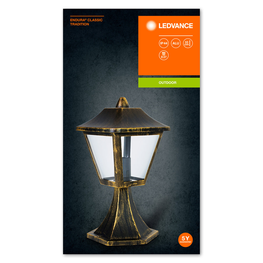 Ledvance ENDURA Classic Tradition 33cm Outdoor Lantern E27 Black/Gold IP44 Die-Cast Aluminum