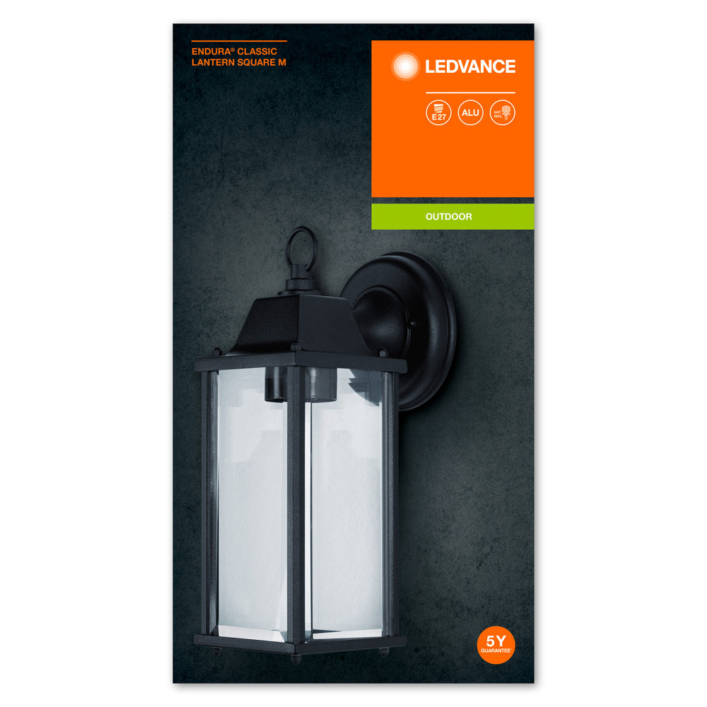 Ledvance ENDURA Classic Lantern Square E27 utomhus vägglampa Svart IP43 ytmontering 220-240V