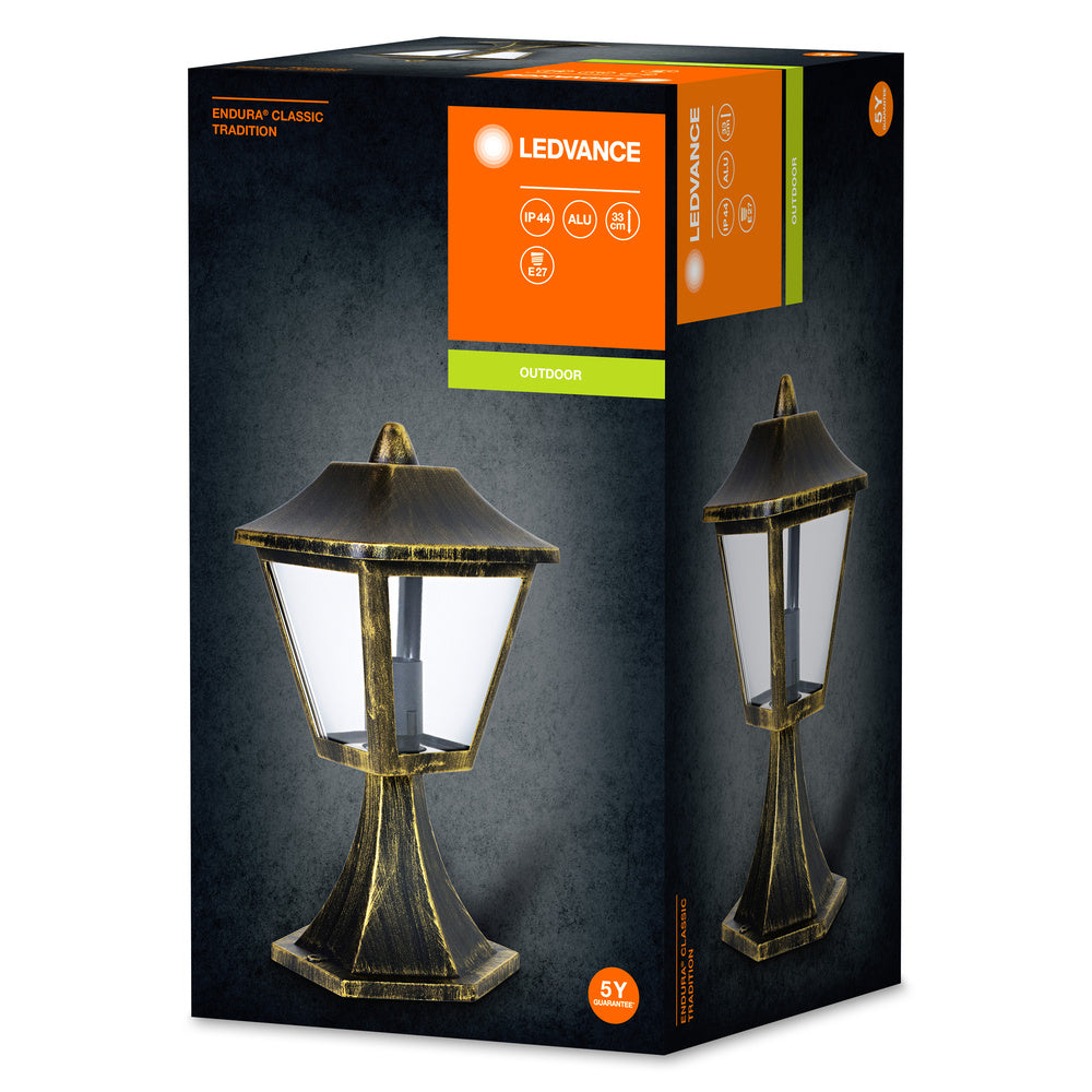 Ledvance ENDURA Classic Tradition 33cm Outdoor Lantern E27 Black/Gold IP44 Die-Cast Aluminum