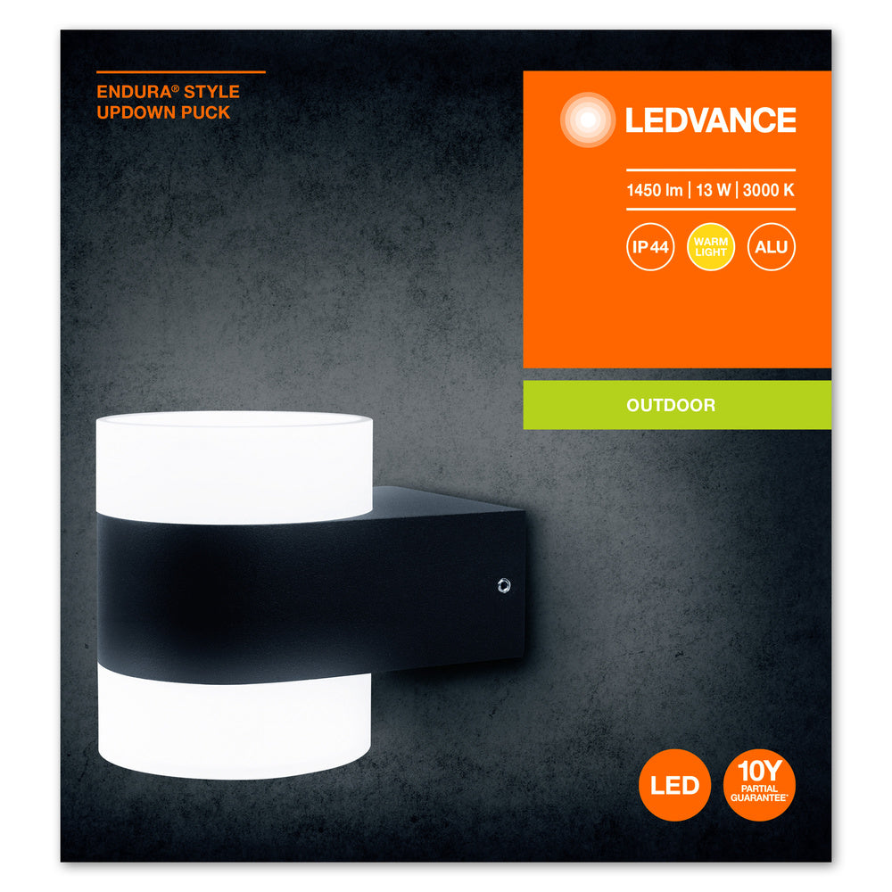 Ledvance ENDURA Style UpDown Puck LED Vägglampa 13W 3000K 980 lumen IP44 Mörkgrå Utomhus