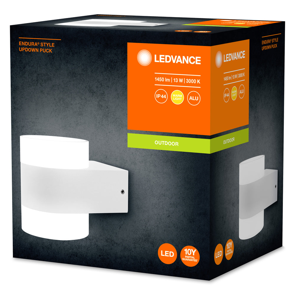 Ledvance ENDURA Style UpDown Puck LED Vägglampa 12.5W 3000K 980 lumen IP44 Vit Aluminium Utomhus