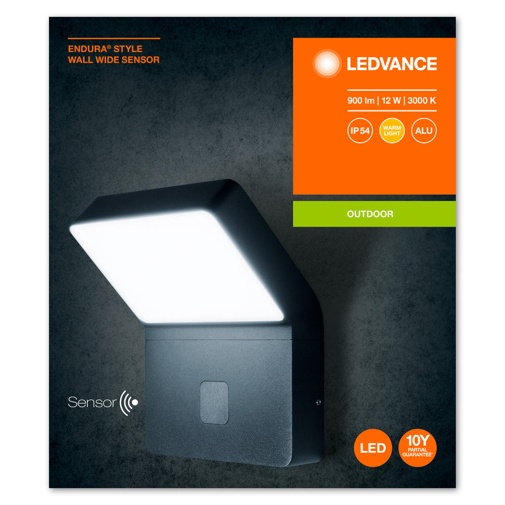 Ledvance ENDURA STYLE Vägglampa LED 12W 3000K 750 lumen IP44 Mörkgrå Utomhus Ytmontering