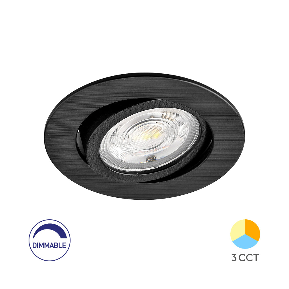 Braytron 7W dimbar LED-spotlight, 630 lumen, 3IN1 färgtemperatur, svart, CRI >80, IP20