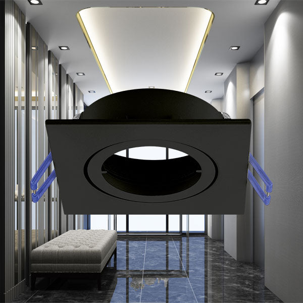 Braytron GU10 infälld LED-spotlight fyrkantig 82x82mm Svart aluminium IP20 35W max håltagning 70mm