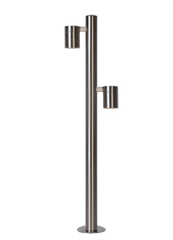 Lucide ARNE-LED outdoor socket lamp, 2x5W GU10 LED 2700K, IP44, stainless steel satin chrome finish