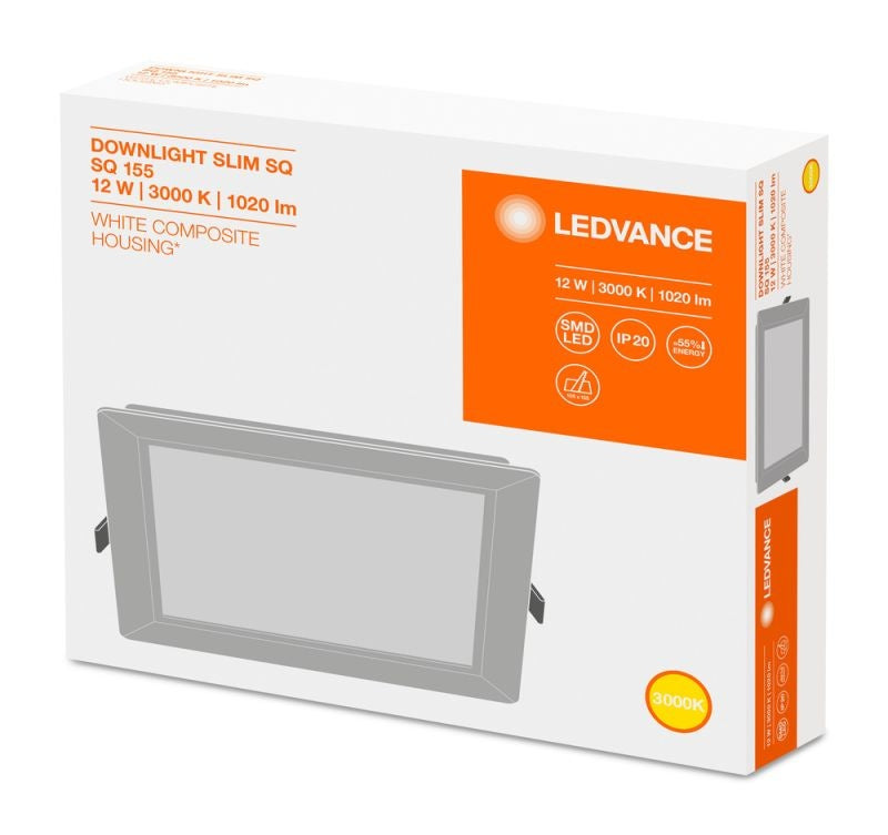 Ledvance LED Downlight Slim Square 12W 4000K 1020 lumen Infälld Takarmatur Vit IP20 155mm