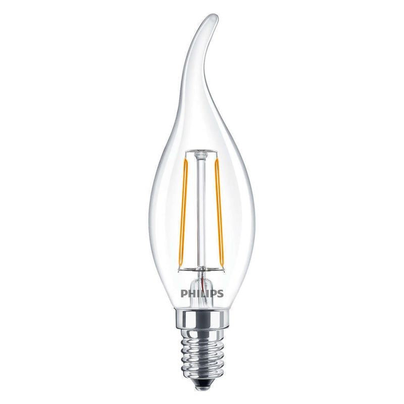 Philips CorePro LED candle E14 2W 250 lumens 2700K clear non dimmable BA35 warm white replaces 25W