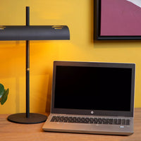 Lucide Glendale bordslampa, 2xE27 sockel, LED-kompatibel, Svart med matt gulddetaljer, IP20, CE RoHS