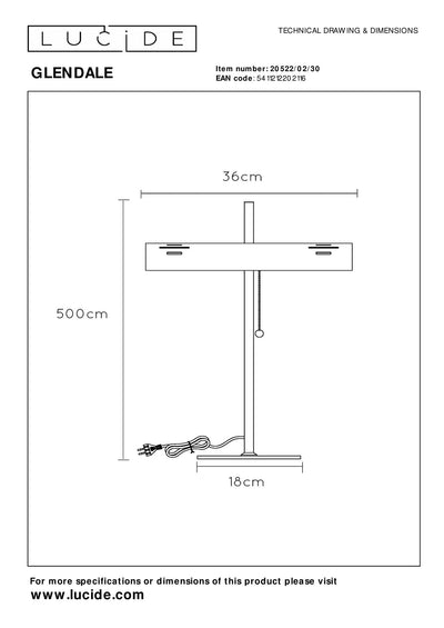 Lucide Glendale bordslampa 2xE27 svart LED 220-240V AC