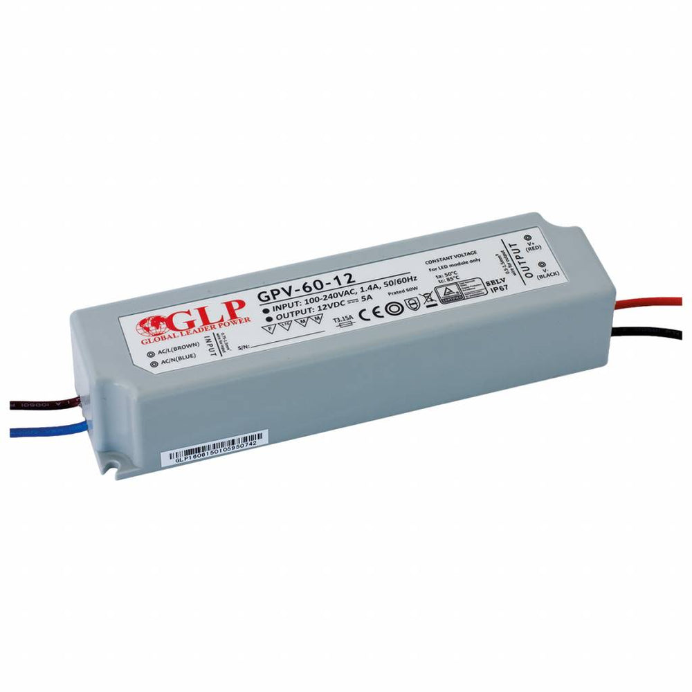 GLP LED strömförsörjning 12V 60W 5A, IP67 vattentät drivare för 12V LED-belysning, CE RoHS certifierad