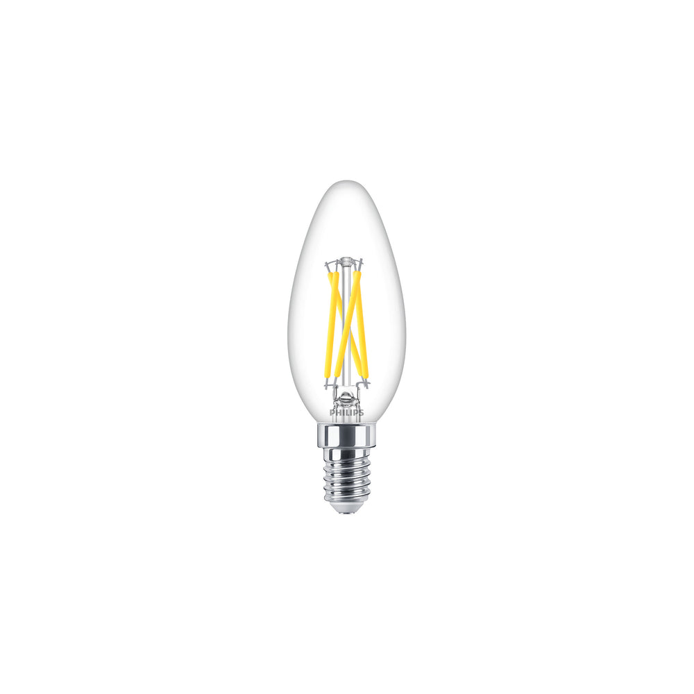 Philips LED kronljuslampa 2.5W E14 B35 klart glas, dimbar varmglöd 2200K-2700K 340 lumen CRI 90