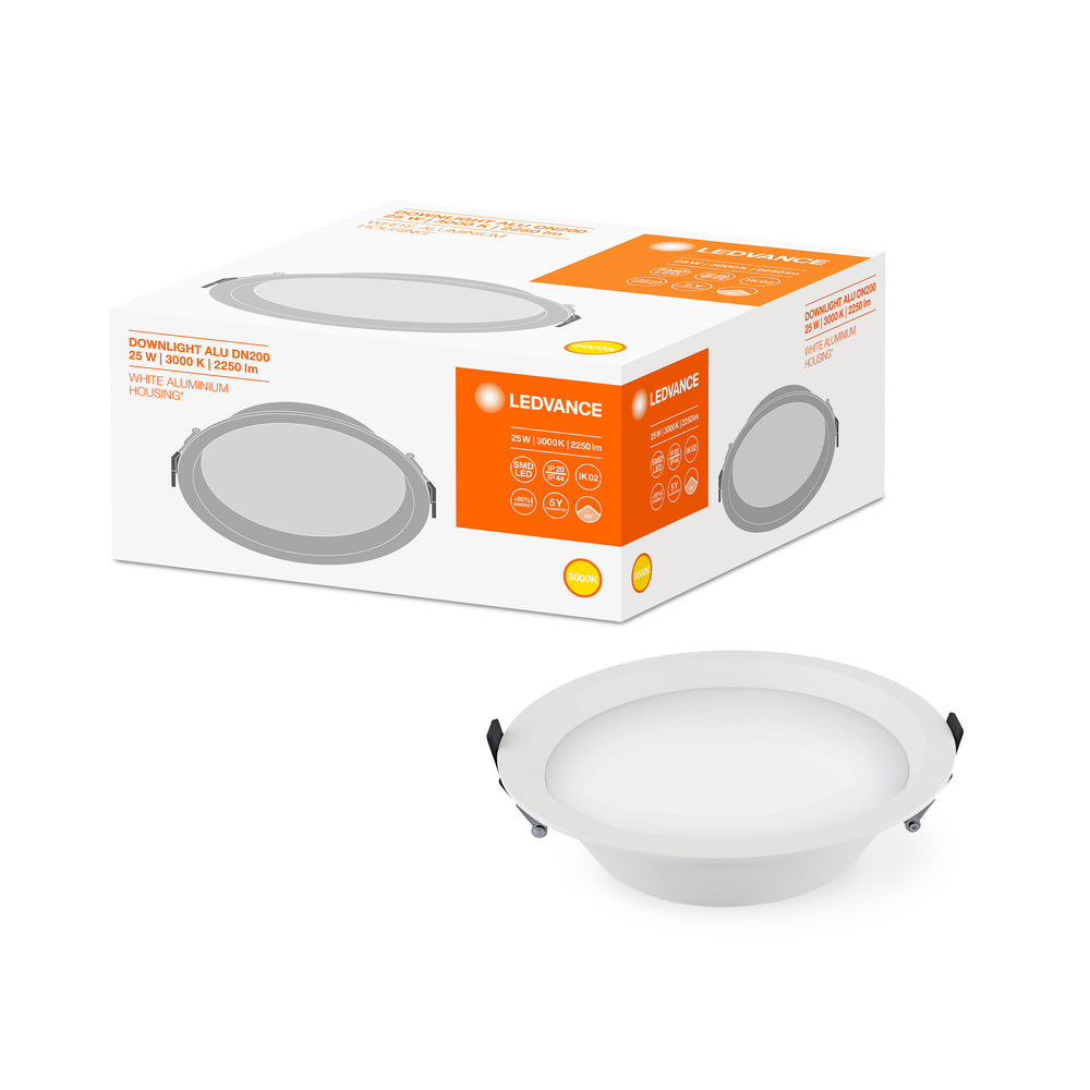 LED Downlight Alu DN200 25W 2250 lumen 3000K Varmvit 215mm IP44