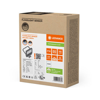 LED Strålkastare Svart 8W 1200 lumen 4000K IP65 med rörelse- och ljussensor