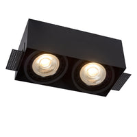Lucide trimless black recessed spotlight with 2xGU10 fittings for stylish interior lighting